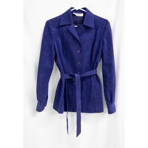 Vintage Mollie Parnis 1970's Ultrasuede Velvet Tie Purple Shacket Shirt Jacket